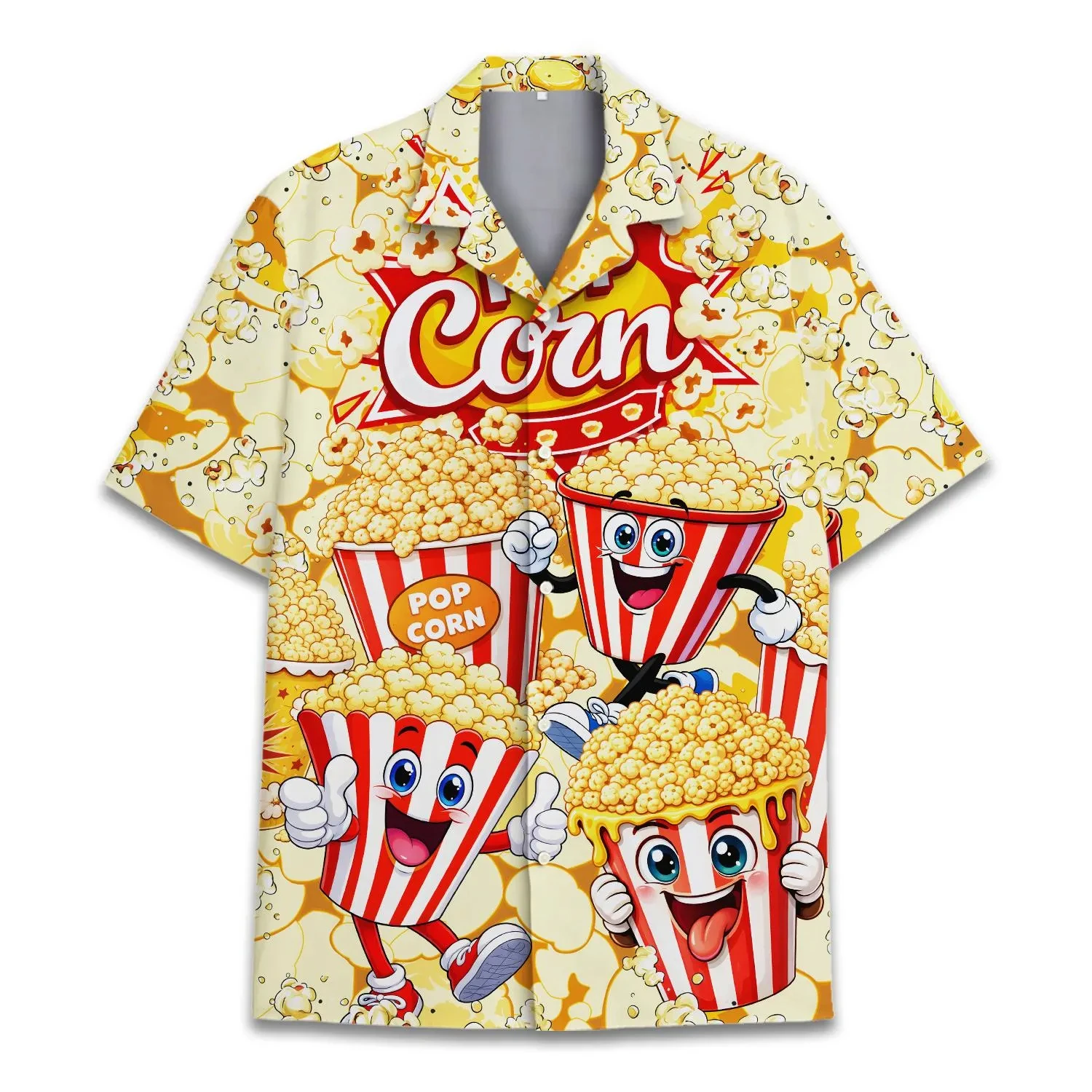 Cinema Popcorn Hawaiian Shirt Men Women Youth, Movie Theater Snack Shirt, Funny Food Print Shirt Button Up, Film Night Outfit