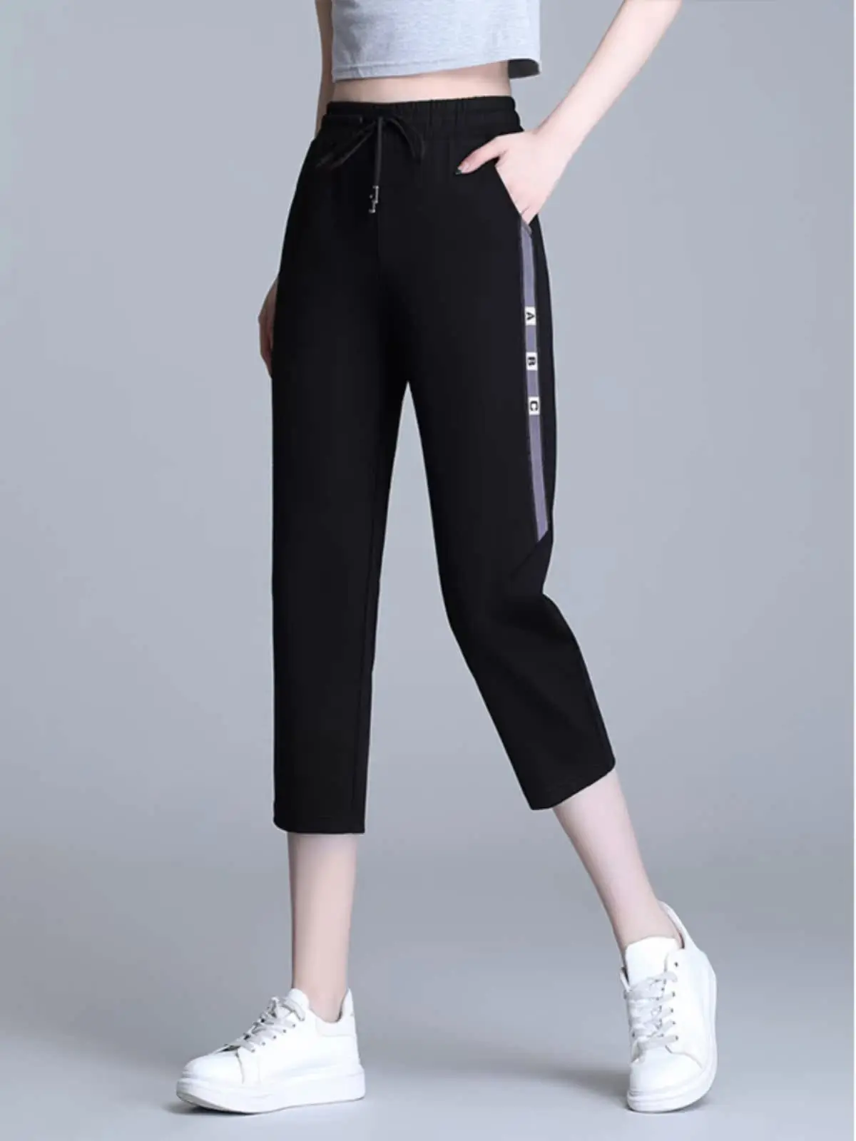 アイスシルク クイドライ スポーツパンツ レディース 夏 薄手 ハイウエスト ブラック 着痩せ効果 大きいサイズ ハーラン ミッドカーフ カジュアル セブンクォーター...