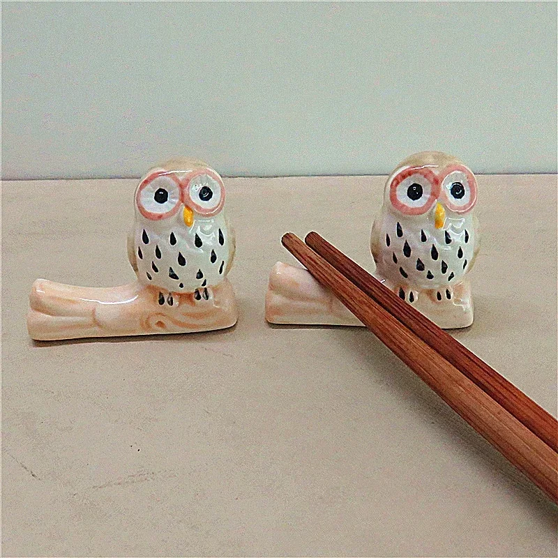 Ceramic Chopsticks Rest for Home Decoration, Cute Owl Chopstick Holder, Japanese Style Groceries, Two Color, 5Pcs
