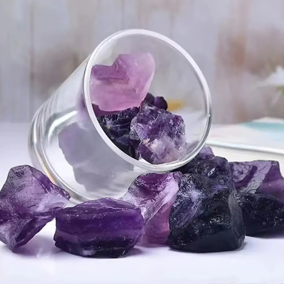 Natural purple Fluorite Raw Crystal Stone healing Mineral Rough Gemstones for home table fengshui decorations and Garden Decor