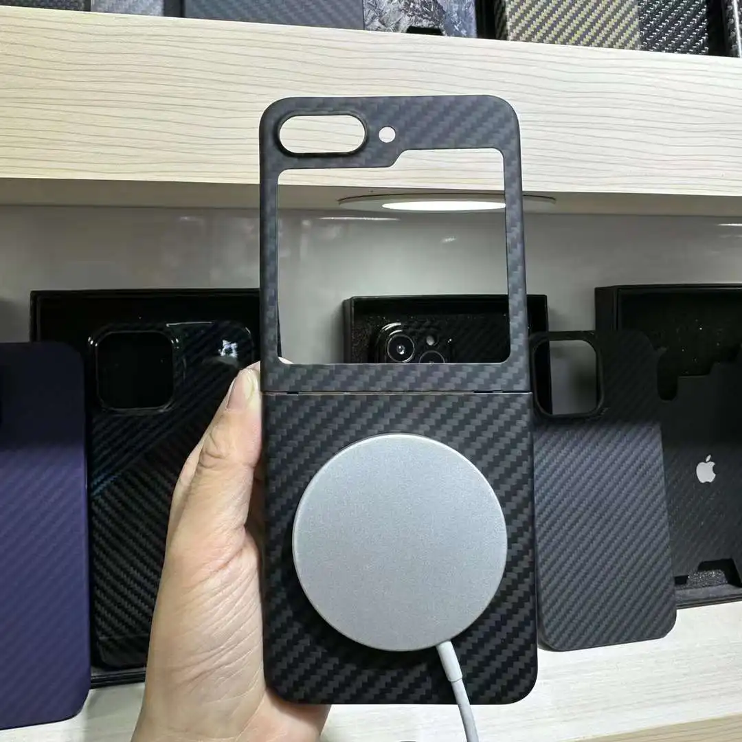 Real Carbon Fiber Phone Case For Samsung Galaxy Z Flip 5 Carbon Fiber Case Aramid Fiber Galaxy Z Flip 6 MagSafe Magnetic Case