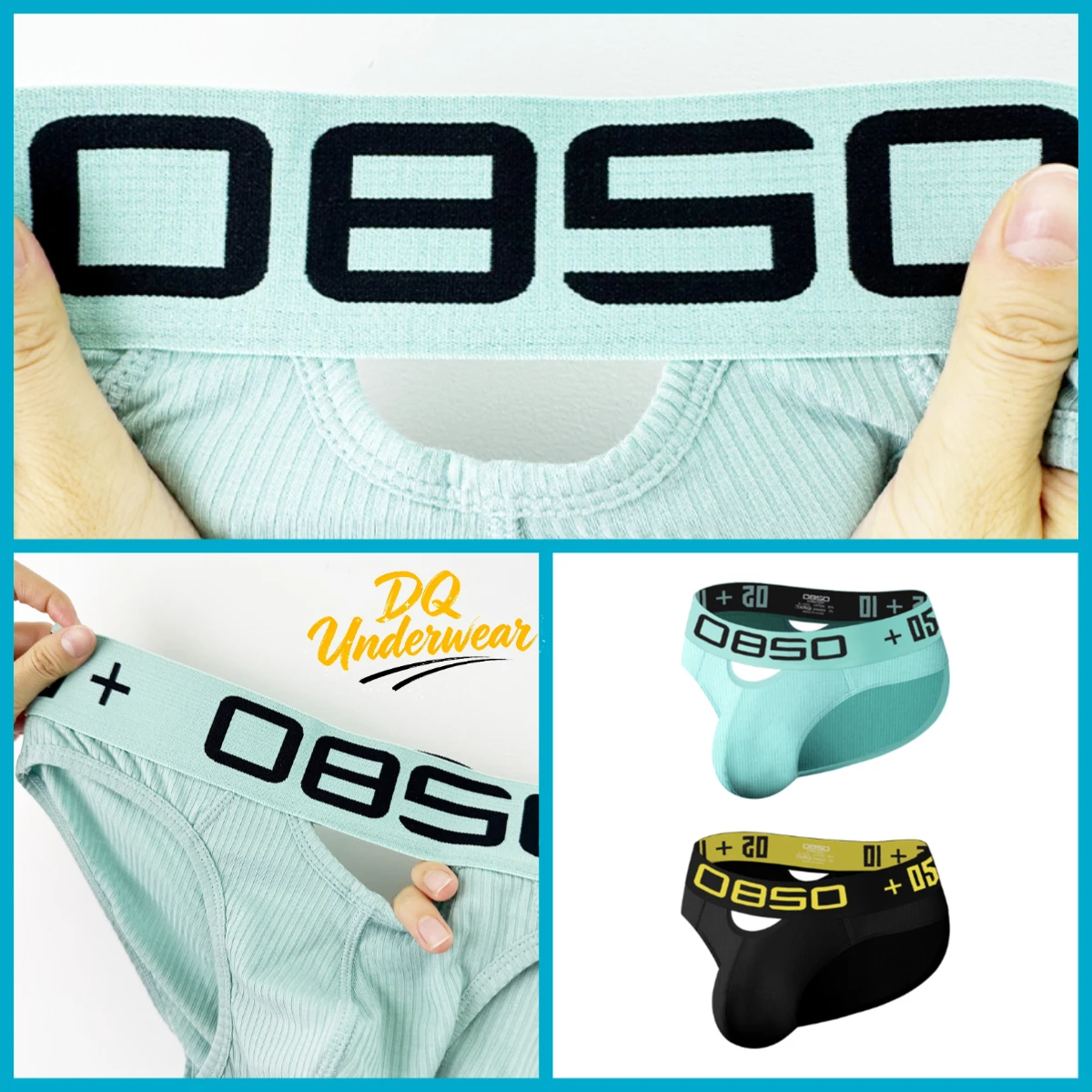 2PCS Men Ribbed Triangle Underwear OBSO Letter Waistband Side Cutout Low Rise Briefs BS3513