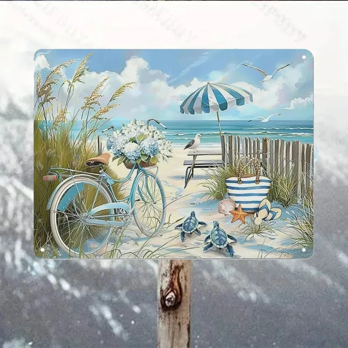 لافتة قصدير عتيقة لكرسي الشاطئ الريفي - ديكور ذو طابع بحري، مثالية لتصفيف جدران الحمام وأجواء الساحلية #4