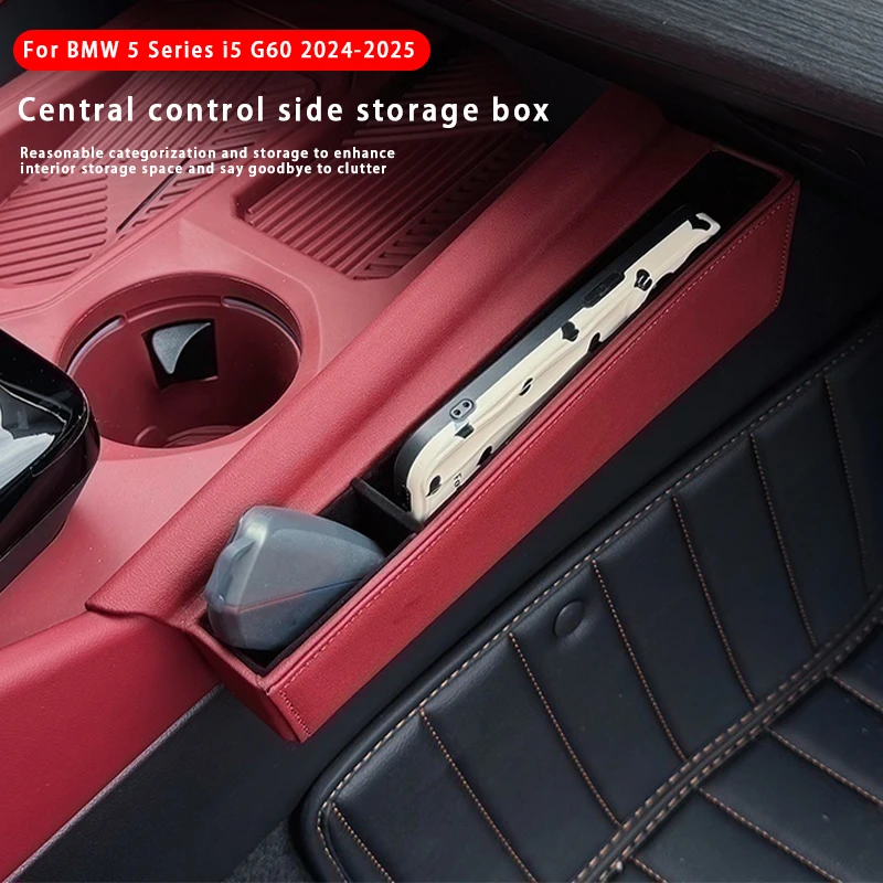

For BMW 5 Series i5 G60 2024-2025 Gear Shift Panel Side Storage Box PU Leather Car Central Control Storage Hanging Box Organizer