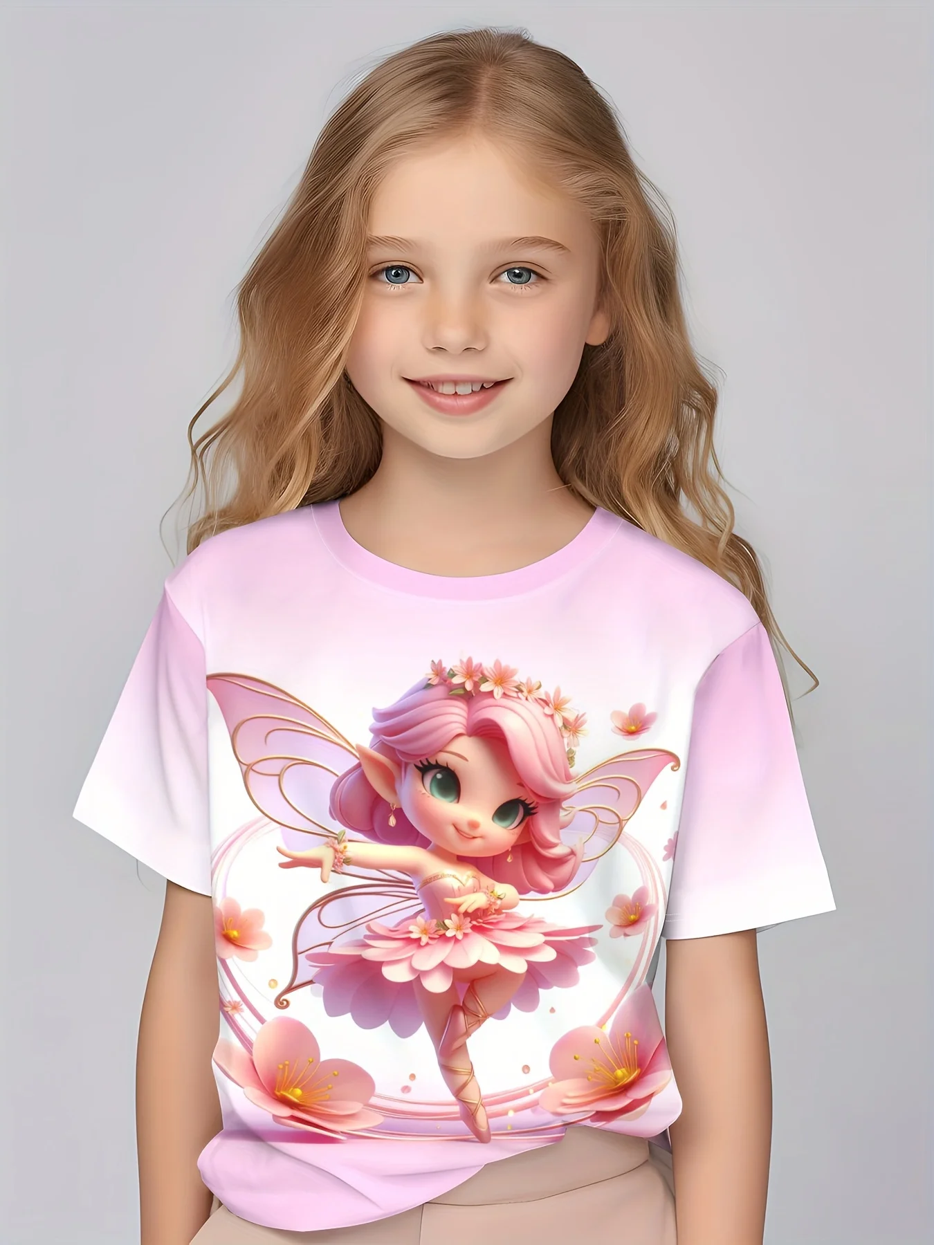 

Girls Clothes Dreamy Fairy Print Short Sleeve Top Shirt Flower Graphic T Shirts Tees for Summer Children's T-Shirt Girl Clothing