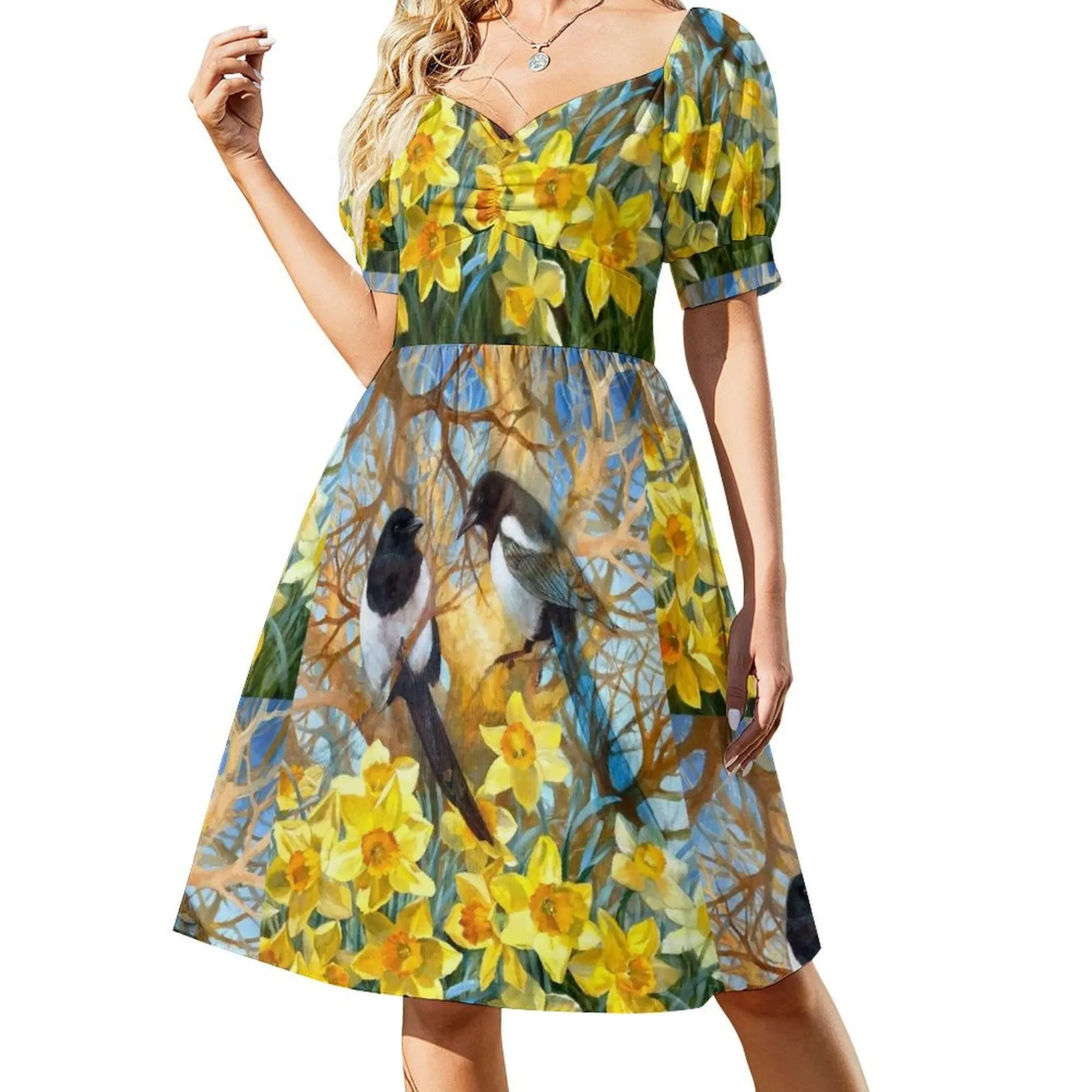 

Two for joy. Magpies in daffodils Short Sleeved Dress dresses with long sleeves evening dresses ladies Dress