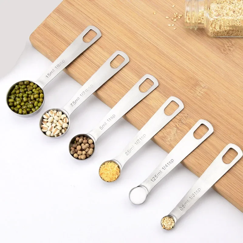 6pcs/set Food-grade Stainless Steel Measuring Spoon Set Sugar Coffee Powder Spice Measure Scoop Kitchen Baking Tools Accessories