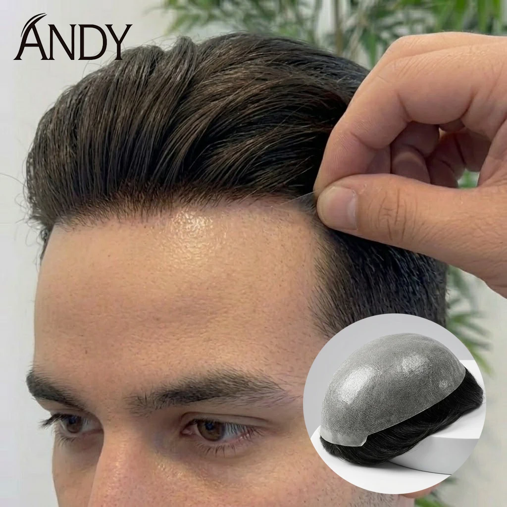 

Men's Natural Hair Wig Full PU Capillary Prosthesis European Human Hair Transparent Toupee Man Hair Replacement System