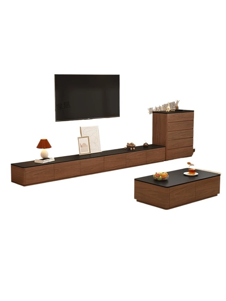 

TV cabinet, living room coffee table, household walnut-colored solid wood simple floor cabinet