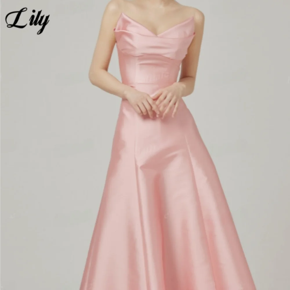 Lily Pink Elegant Prom Dresses Sweetheart Gloves Prom Gown for Woman Satin A-Line Formal Gown robe de soirée femme Customized