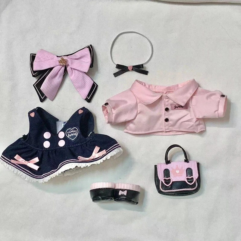 Handmade 6pc/set 20CM No Attribute College Style Doll Clothes Cherry Blossom Diary Shirt Bow Tie Shoes Skirt Pants