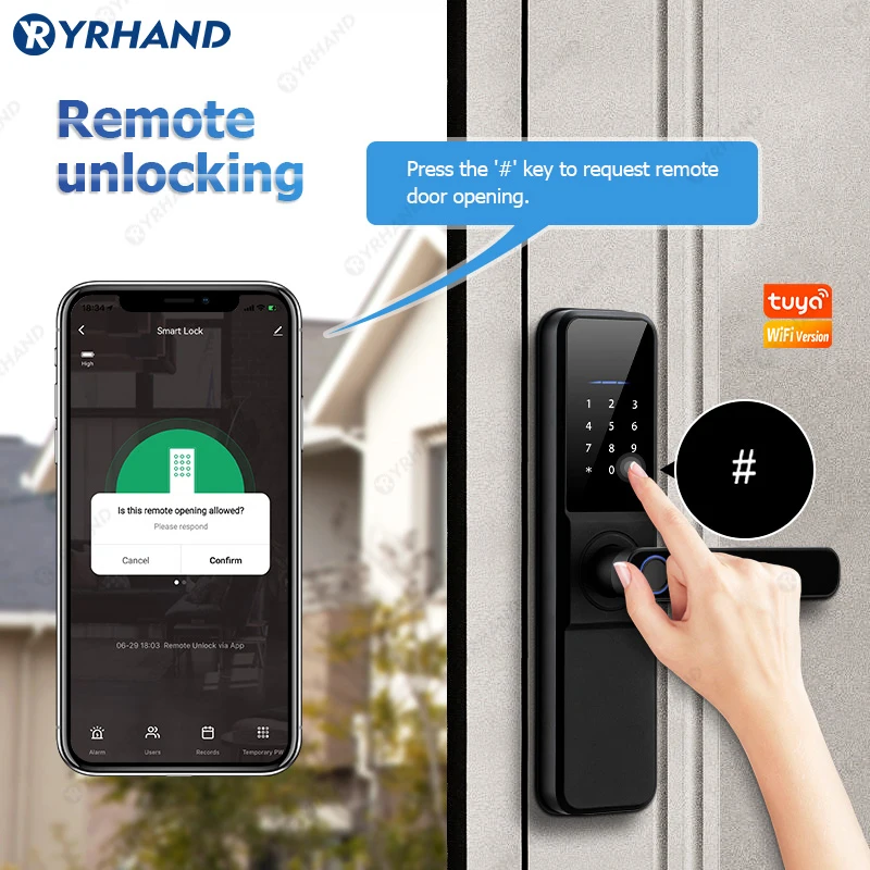 YRHAND Tuya wifi App Unlock fechadura Biometric eletronica digital Waterpoof Fingerprint IC card Smart Door Lock for Home