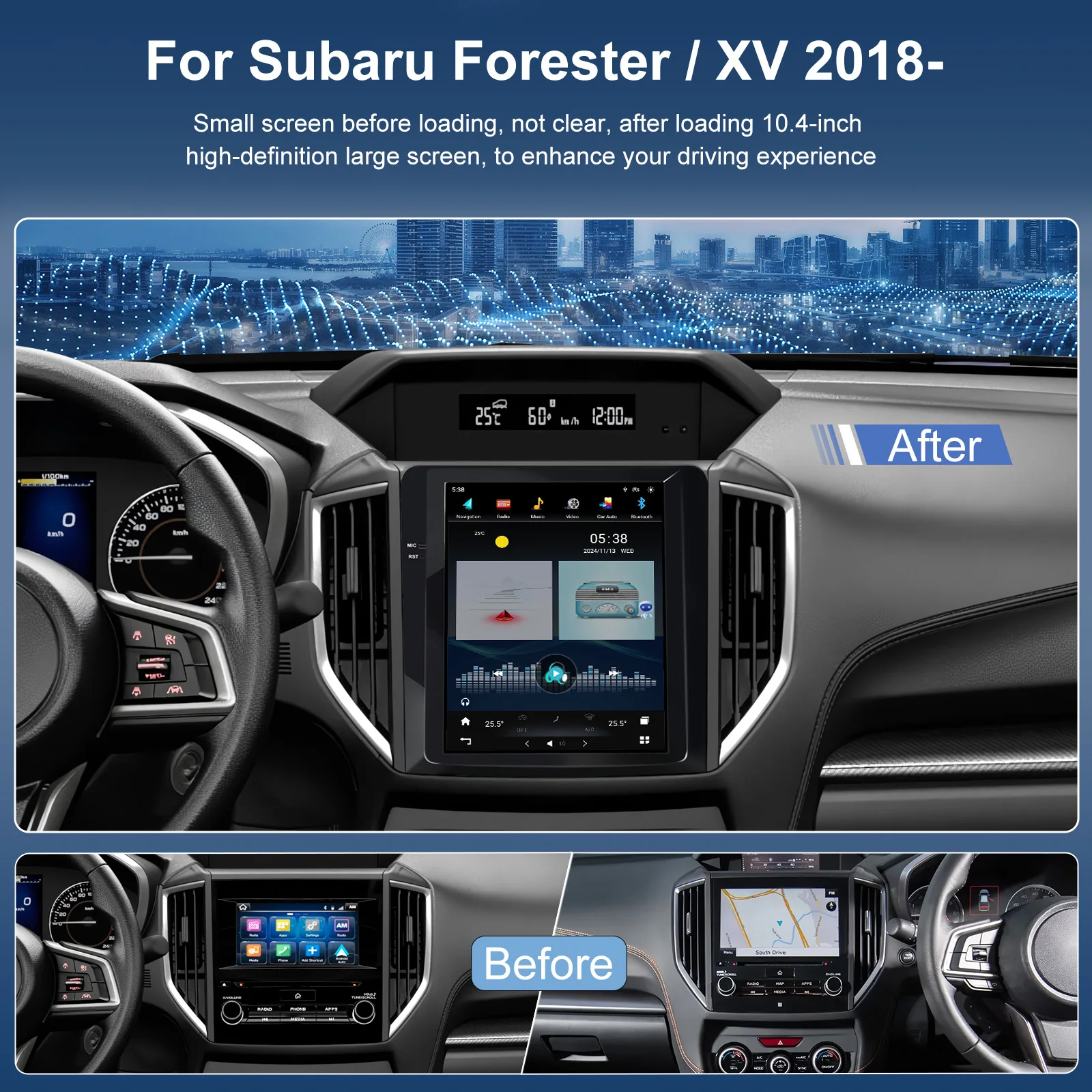 10.4'' Android Vertical  Screen for Subaru Forester XV 2018- Car Radio Stereo Video GPS Navigation Headunit Carplay