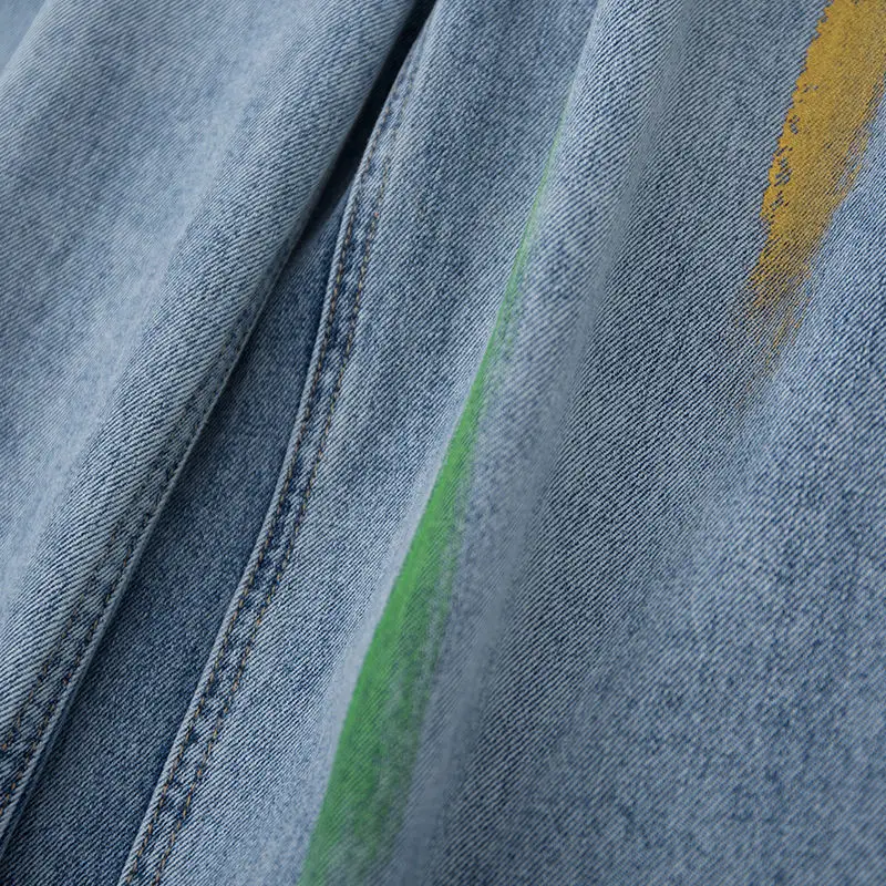 Color Painting Fashion Personality Thin New Fashion Trend Spring Summer 2023 Baby Blue Jeans Women Straight Tube Loose