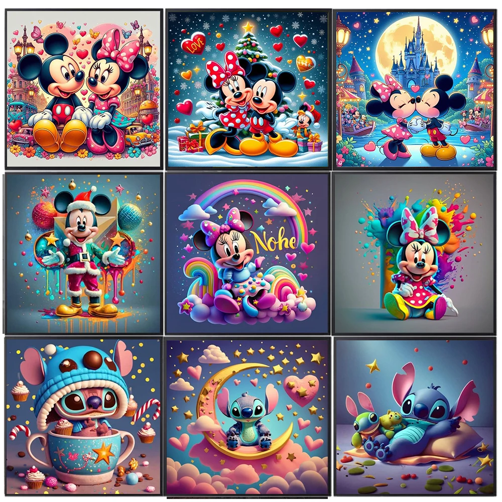 Disney Mickey Mouse And Minnie Love 5D Full Round Diamond Painting Kits Cartoon Stitch DIY Drills Mosaic Embroidery Cross-stitch