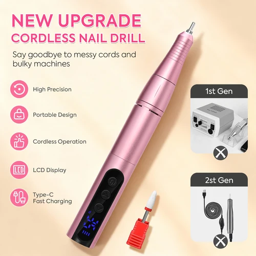 Imagen 2 del producto DianaBeauty-taladro de uñas inalámbrico, 35000RPM, USB, lima de uñas, pluma de pulido, taladro de uñas recargable, taladro de manicura portátil