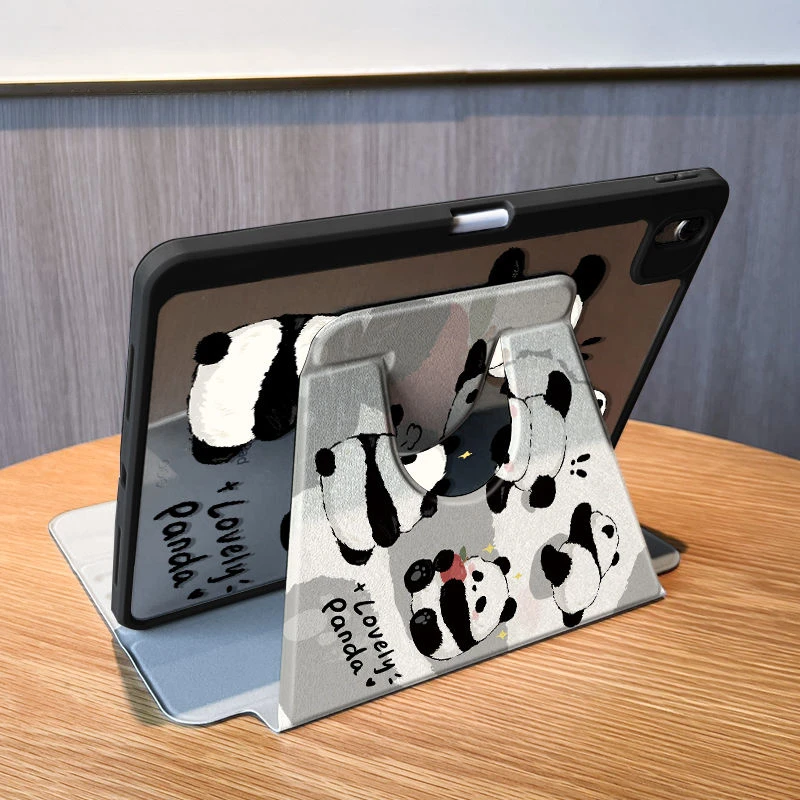 

Tri-fold Funda for IPad 10.2 8th 9th Gen Pro 11 2nd 3rd 4th Cute Panda 360 Degree Rotation Smart Cover Ipad Mini 6 10th Funda