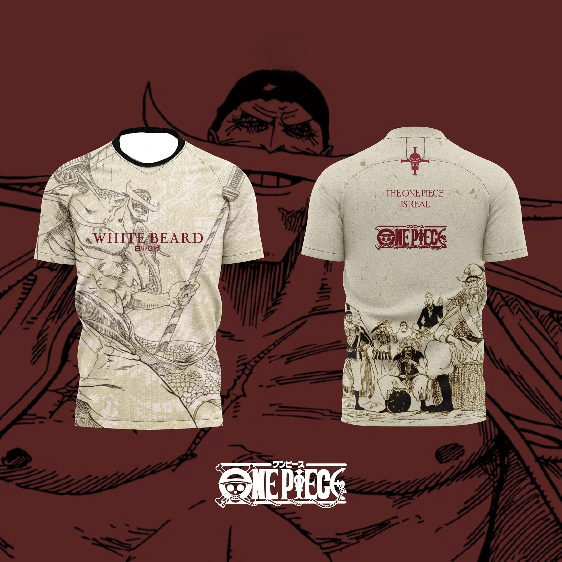 Bandai 2026 One Piece Anime WHITEBEARD Football Shirt T-shirt Summer Sports Shirt Casual Sports T-shirt Family Matching