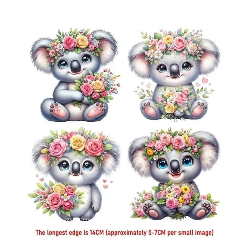 14 سنتيمتر دعوى لطيف دونات كوالا الحديد على ملصقات نقل الحرارة للملابس DTF Pinted الفينيل الحراري يزين قابل للغسل تي شيرت مائي