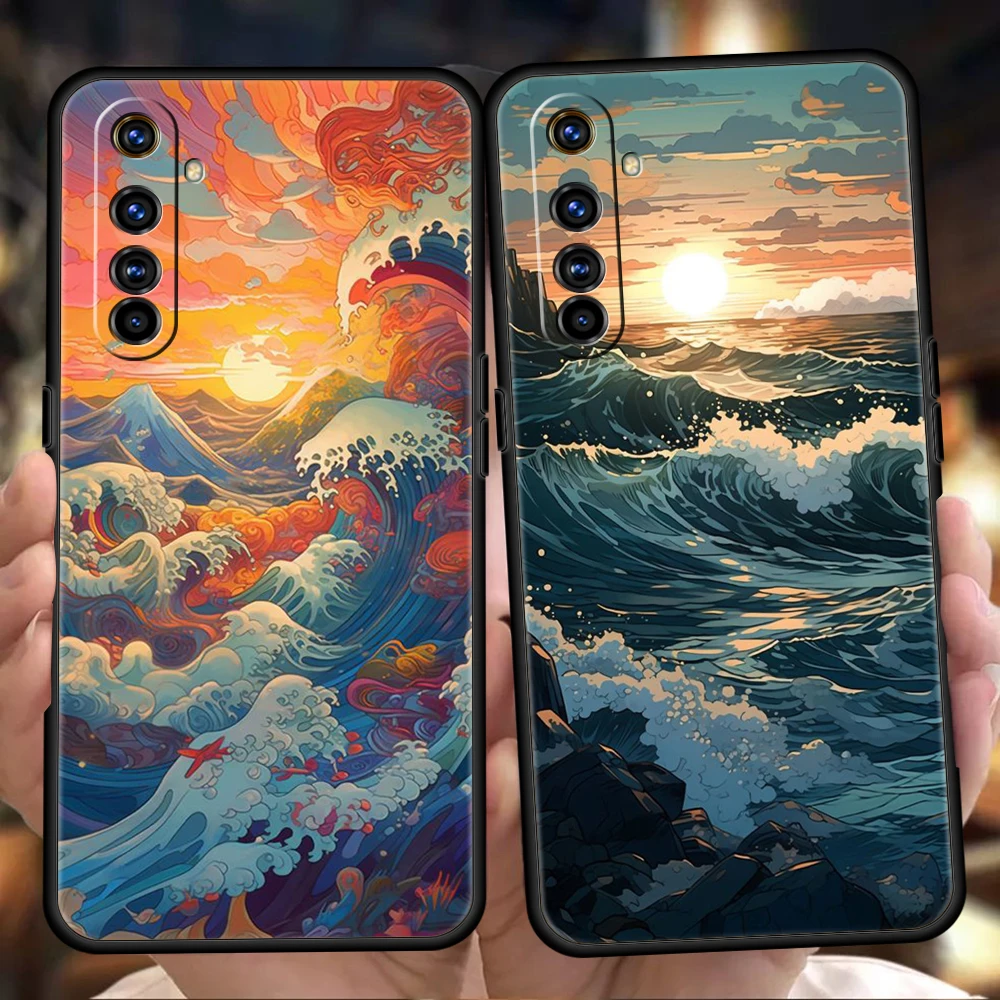 Sea Waves Silicone For Realme 10 11 8i 9i 9 Pro Plus GT2 C3 6 7 8 Pro C21 C11 C25 C35 Pro 5G Shockproof Phone Case Fundas Bags