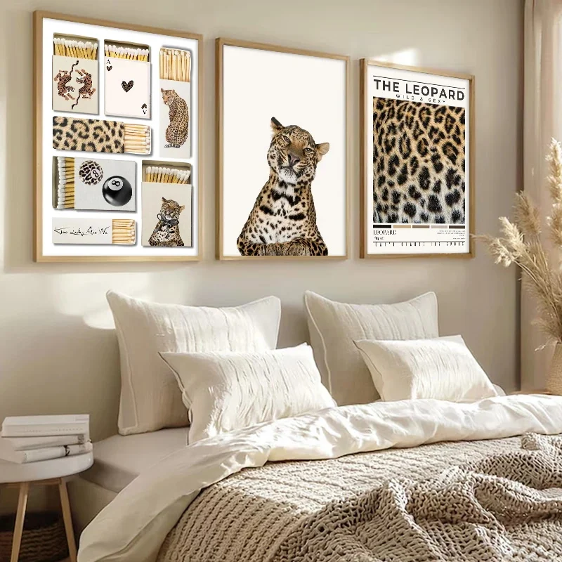 1pc Canvas Painting frameless Leopard Print Billiard Matchbox Trend Prints Fashion Art Aesthetic Canvas Painting Living Room Bed
