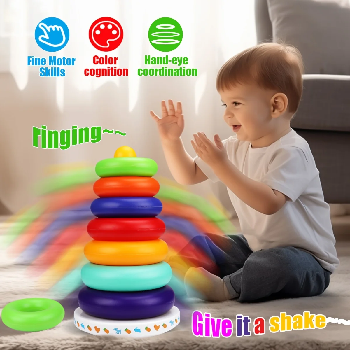 Jouets empilables, blocs de construction de tour arc-en-ciel pour la reconnaissance des couleurs et l'apprentissage sensoriel, cadeau de noël, Halloween, Thanksgiving