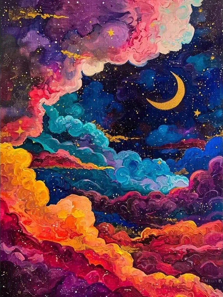 

Iridescent Swirl Nebula Cloud Jigsaw Puzzle, Golden Cresent Starry Sky Modern Wall Decor Educational Brain Game for All Ages