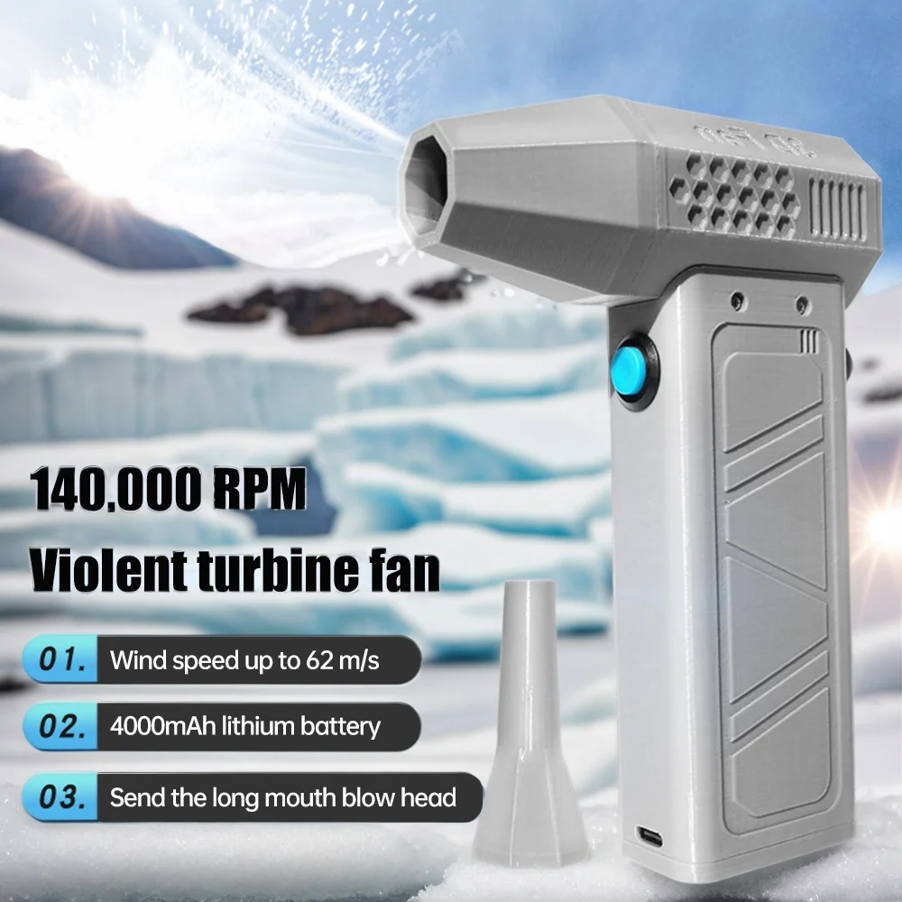 140000RPM Mini Turbo Jet Fan Brushless Motor Handheld Duct Fan 52M/S Portable Turbo Fan Type-C Charging with Power Display Compu