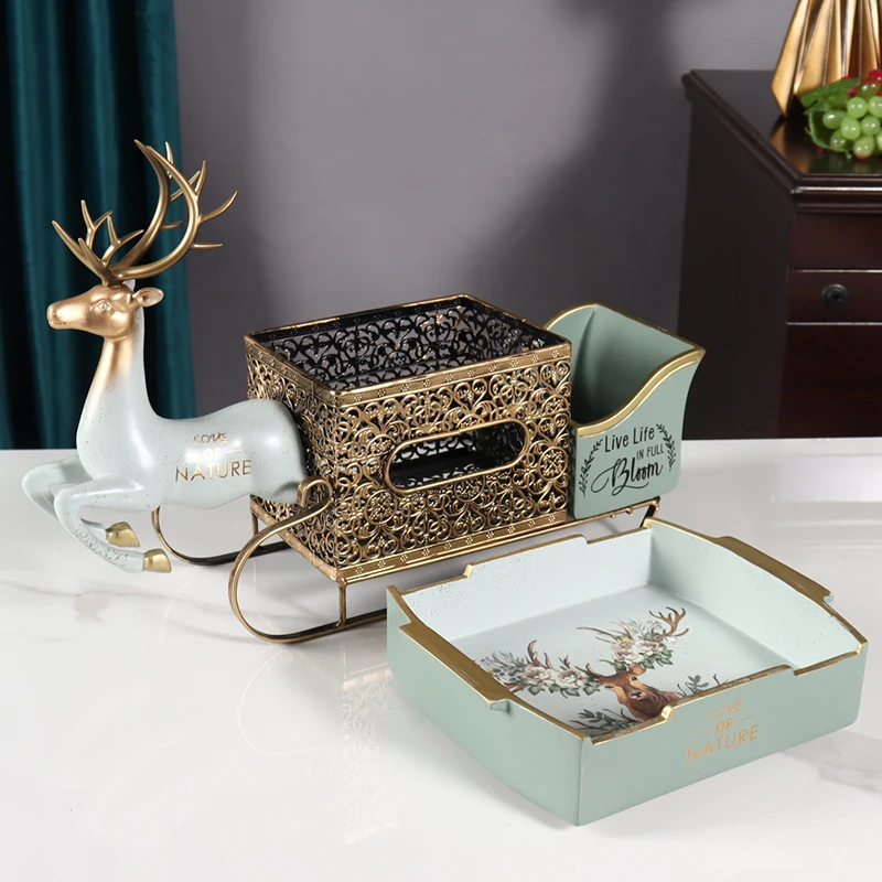 Imagem -05 - Nordic Deer Car Resina Snacks Plate Caixa de Tecido de Metal Ornamentos Home Living Room Desktop Figurinhas Artesanato Decoração de Mesa de Café