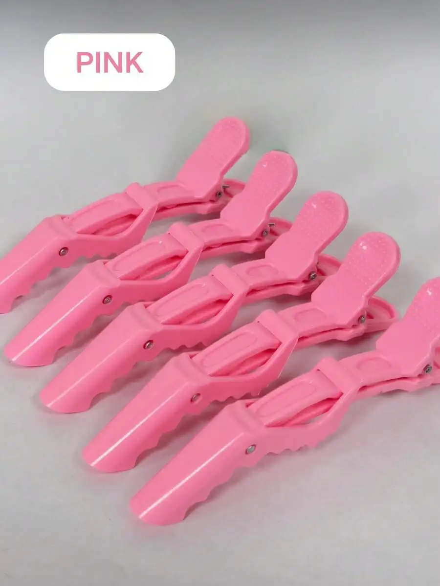 

5pcs Pink Crocodile Hair Clips For Straightening Cutting Dyeing Styling