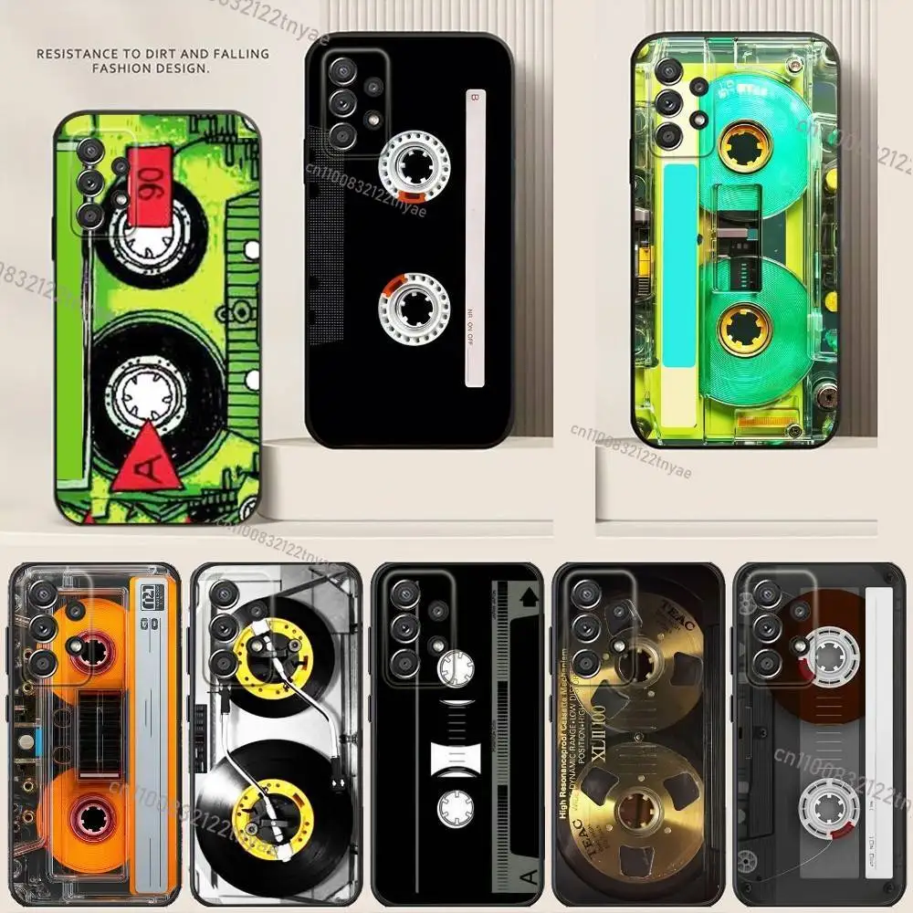 

Phone Case For Samsung S24,21,22,23,30,Ultra,20,Plus,Note,10,9,Retro Magnetic Radio Tape Cassette Black soft silicone case