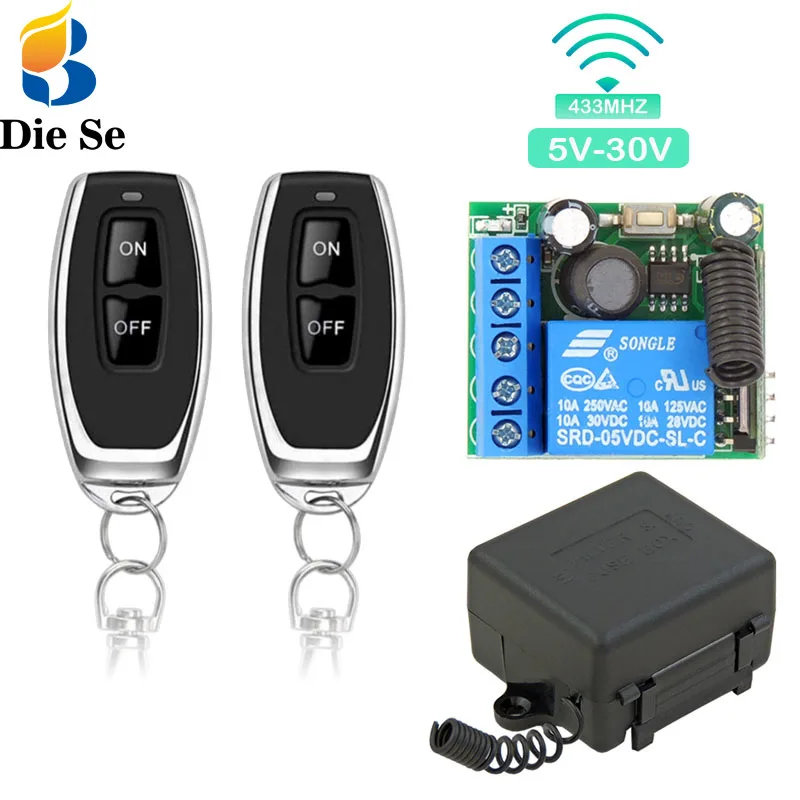433 Mhz Universal Remote Control Wireless Switch 5V 12V 24V 30V 10A Relay Receiver Remote ON OFF for Led Light Gate Garage Door