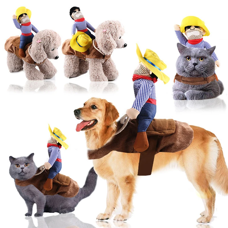 Cartoon Dog Cat Halloween Christmas Costumes Cowboy Rider Dog Cat Costume Funny Dog Cat Costume Creative Pet Costume Gifts