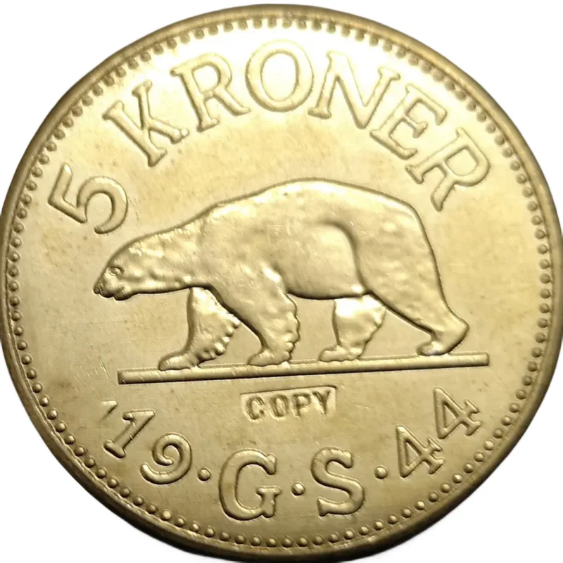 

Медная копия монеты 1944 Гренландия (Дания) 5 kroner-Christian X 31 мм
