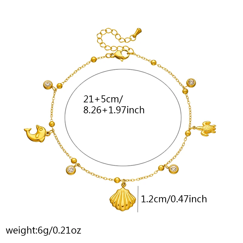 Stainless Steel Ocean Style Shell Dolphin Zircon Anklet For Women Girl Beach Fashion Foot Chain Jewelry Gift Party Holiday