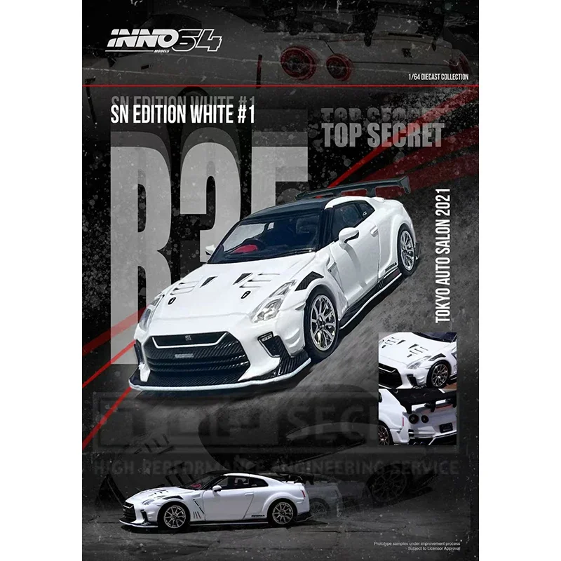 INNO 1:64 GTR R35 Top Secret Tokyo Auto Salon 2021 Diecast Diorama Car Model Collection Miniature Toys