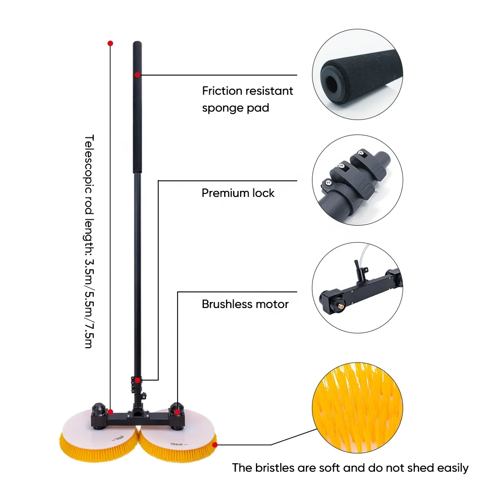 

Zhenda Factory Double Head Aluminum Pole Brushless Motor AC Power Solar Panel Automatic CleaningTool Equipment Brush