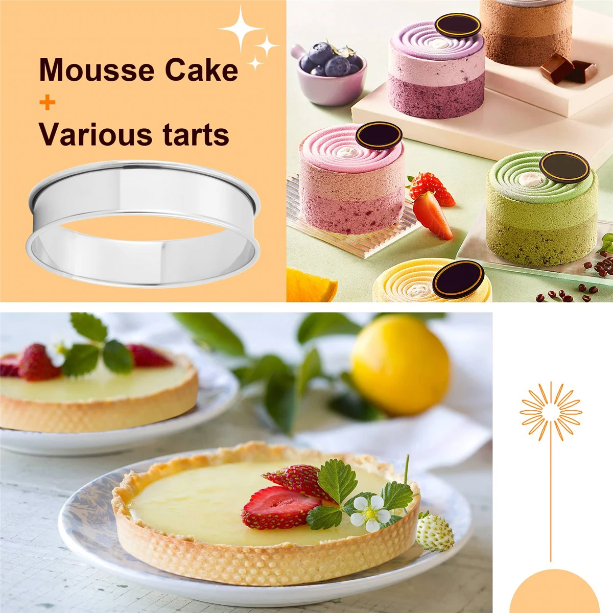 6 Pack 4 Inch Double Rolled English Muffin Rings, Stainless Steel Crumpet Rings, Tart Rings, Round