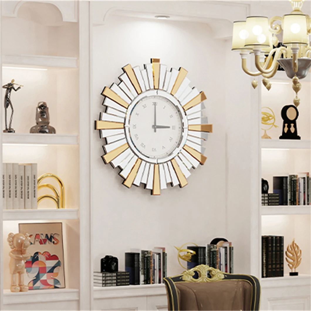 Large Wall Clock 60CM Mid-century Clock High End Mirrored Starburst Edge Roman Numeral Novelty Decor for Fireplace Living Dining