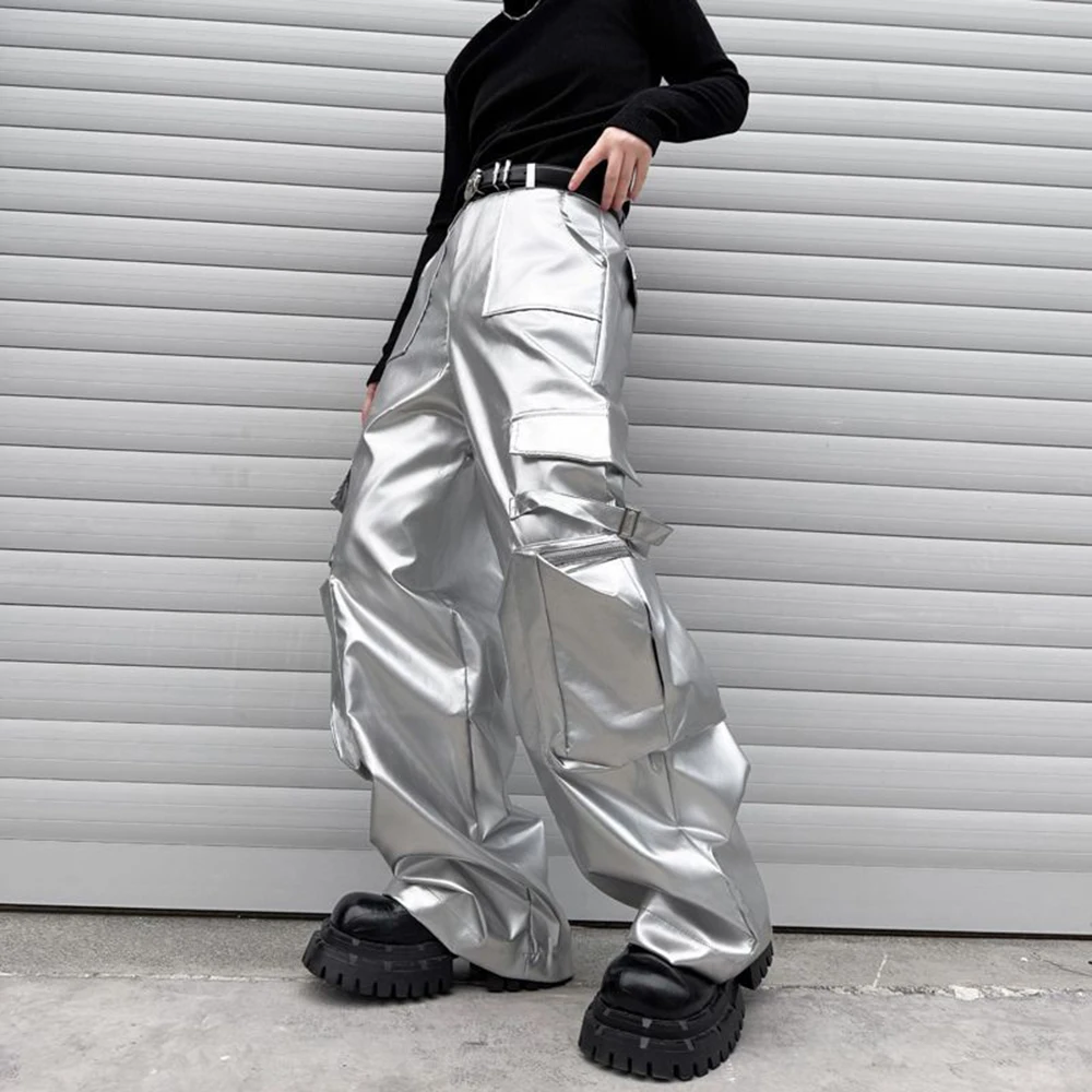 

Mens Cargo Multi Pocket Casual Pants Spring Streetwear Fashion Nightclub Stage Performance Hip Hop Silver Pants Men'S Wear 2026