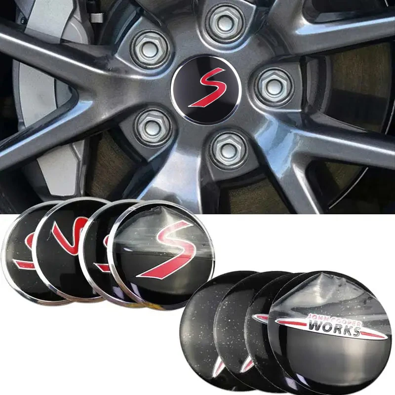 4pcs For MINI WORKS JOHN Cooper S R50 R53 R56 F56 F60 Countryman Clubman JCW Car Wheel Center Hub Cap Cover Emblem Badge Sticker