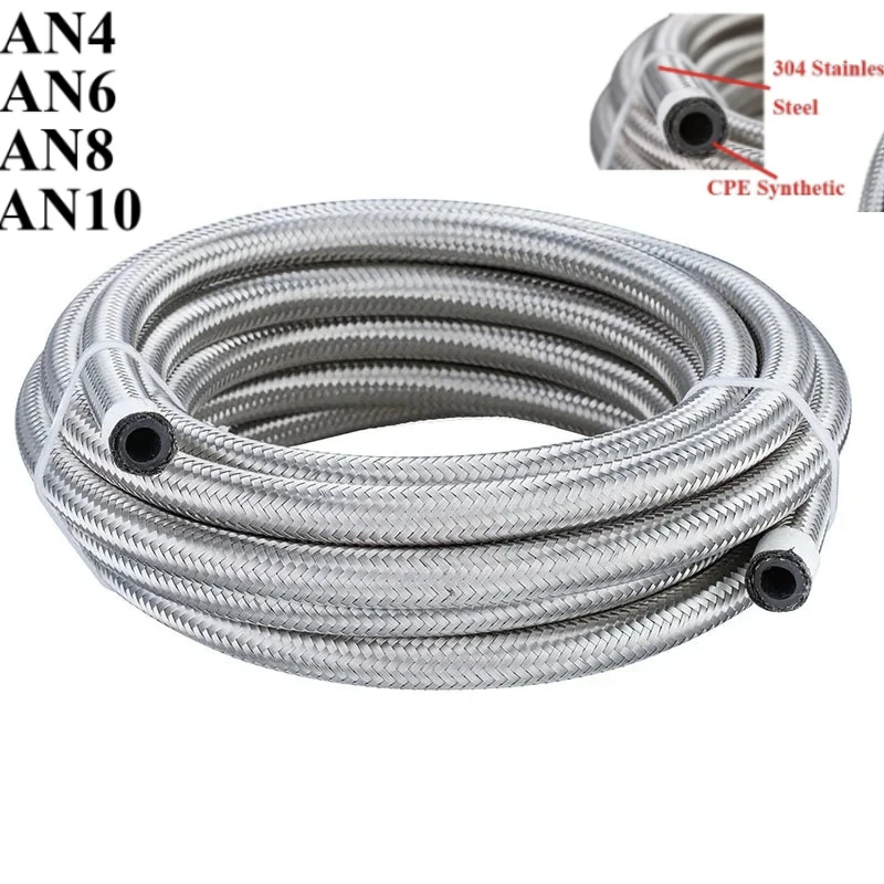 2M/3M/5M AN4 AN6 AN8 AN10 Car Fuel Hose Oil Gas Cooler Hose Line Pipe Tube Braided Inside CPE Rubber Stainless Steel