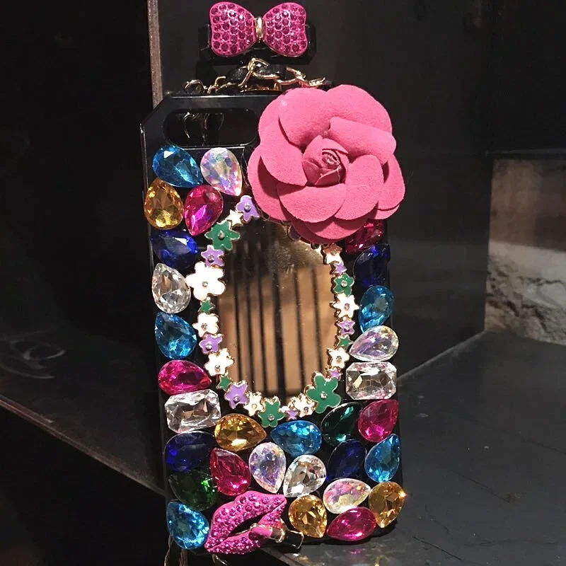 Luxury Bling Diamond Flower Mirror Perfume Bottle Handbag Lanyard Case For Samsung S24 S20 S21 S22PLUS S23 Ultra Note 10 20