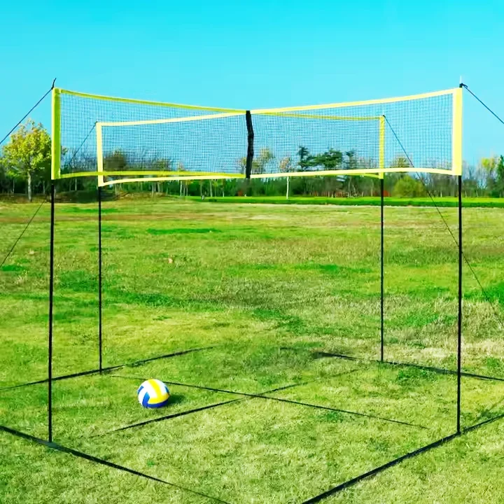 2026 Factory Four Person 4 Way Volleyball Net Set 4 Square Volleyball Training Net With Pole