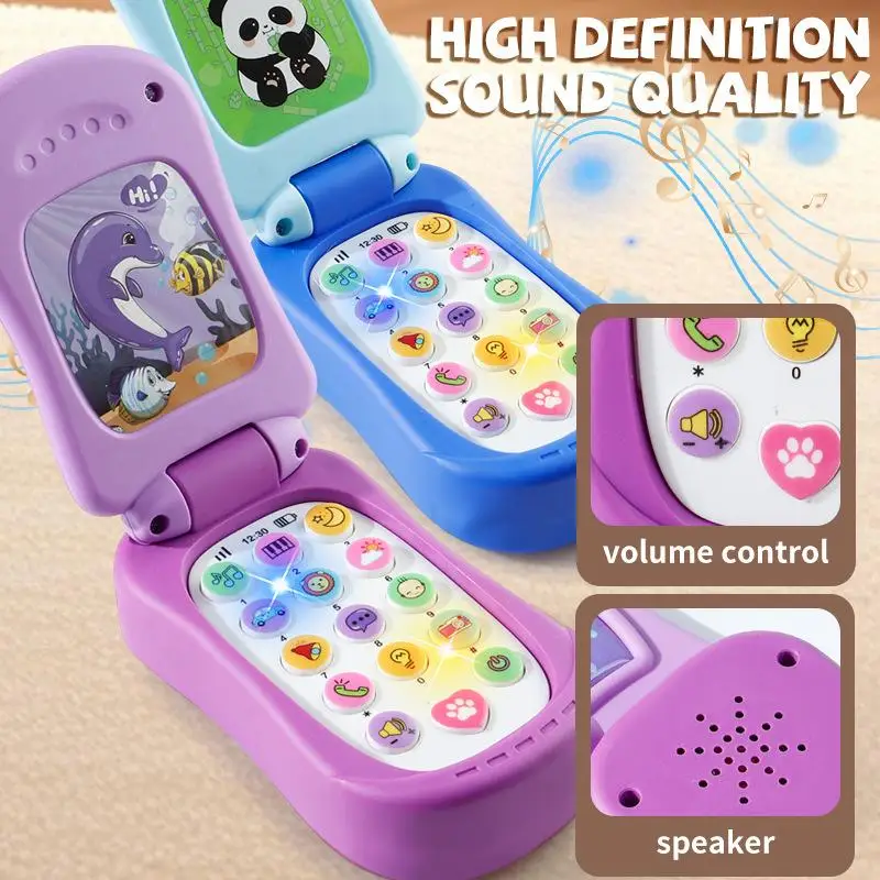 Interactief speelgoed voor vroeg onderwijs: cartoonsimulatie flip-telefoon met muziek en geluid; Ideaal voor kinderdagcadeaus