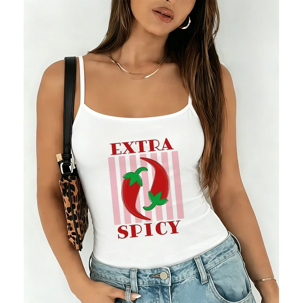 Vintage Extra Spicy Graphic Camisole Women Red Pepper Tank Top Summer Coquette Aesthetic Sleeveless Vest Trendy Fashion Clothes