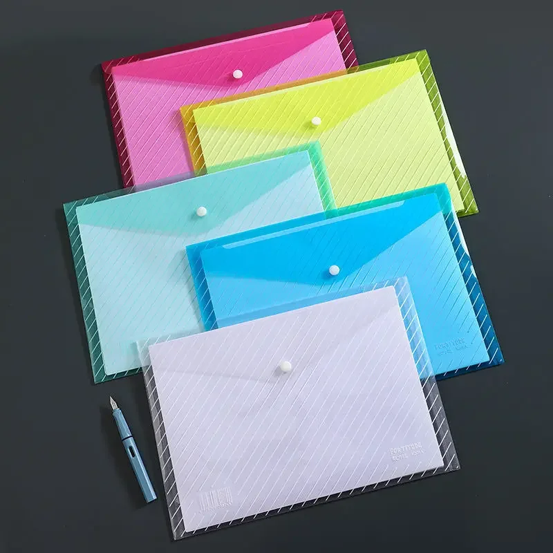 20pcs File Bag Transparent Plastic A4 16c Documents Filing Storage Bag Student Organizer Information Pocket Folders Stationery