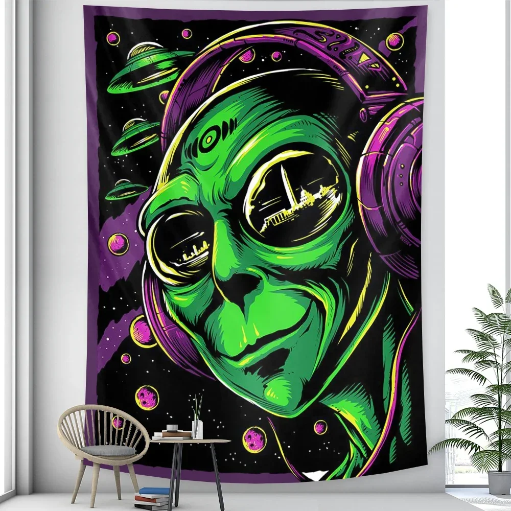 Extraterrestrial psychedelic scene home art decorative tapestry witchcraft tapestry Hippie Bohemian decorative Datura sheet