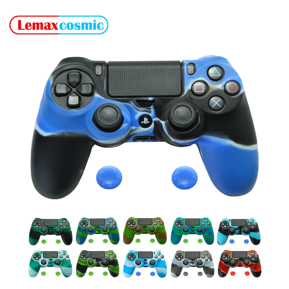 Capa protetora de silicone camuflada para gamepad, capa de borracha macia para controle de polegar, tampas de joystick para sony playstation 4 ps4