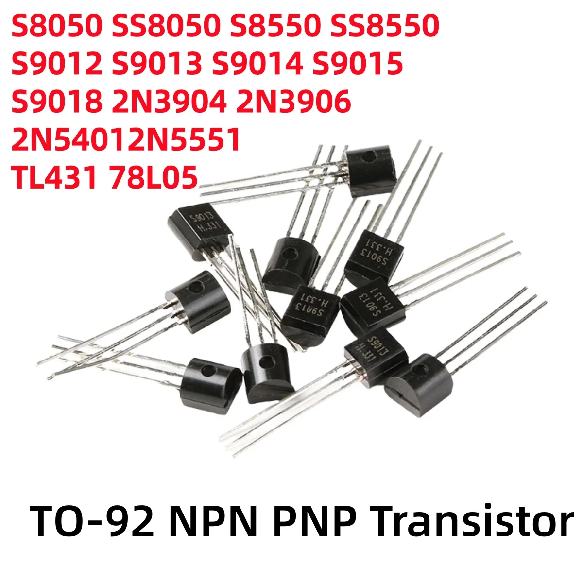 SS8050/8550 S8050/8550/9012/9013/9014/9015/9018 2N3904/3906/5401/5551 TL431 78L05 TO-92 NPN PNP Signal Amplification Transistor